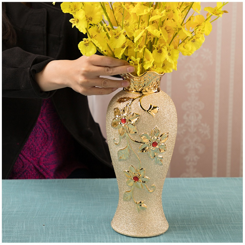 三维工匠装饰摆件陶瓷花瓶高筒现代家居大件摆件金色花朵客厅插花花艺花器向日葵三维工匠金色60厘米磨砂十角 价格图片品牌报价 苏宁易购大黄蜂家居专营店