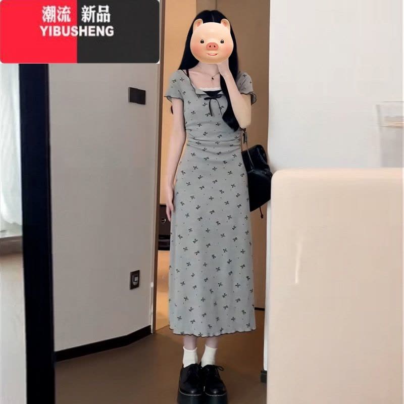 YIBUSHENG气质穿搭一整套新中式假两件碎花连衣裙子女2024新款法式包臀长裙图片