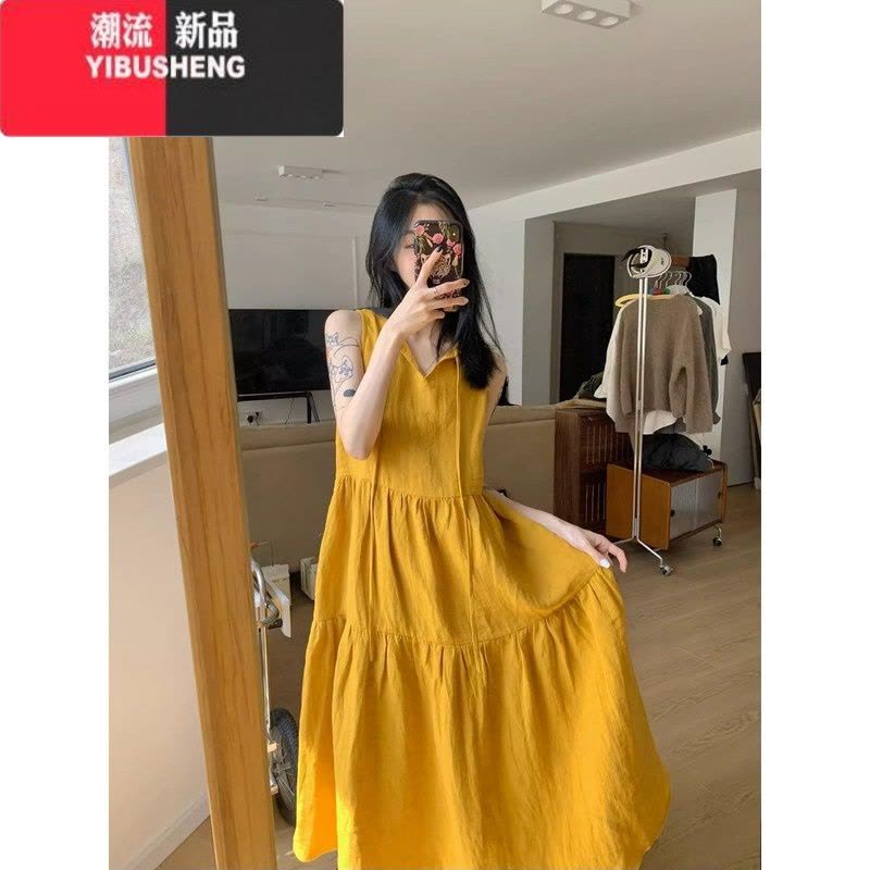 YIBUSHENG2024新款法式茶歇连衣裙女季高级感休闲宽松慵懒气质无袖背心裙图片