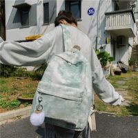 领头鸟书包女韩版新款帆布渐变色双肩包ins风高中大学生时尚渐变色背包