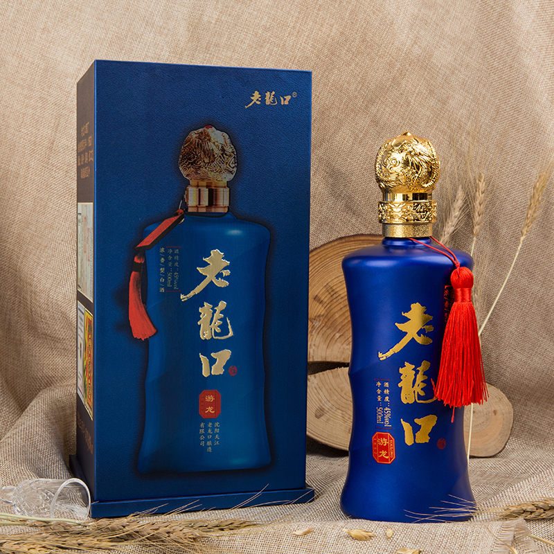 老龙口 东北特产 游龙500ml 45度 浓香型白酒 礼盒装 单瓶装