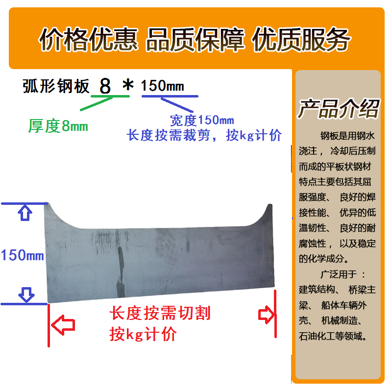 泰航建 弧形钢板 8*150mm kg高清大图