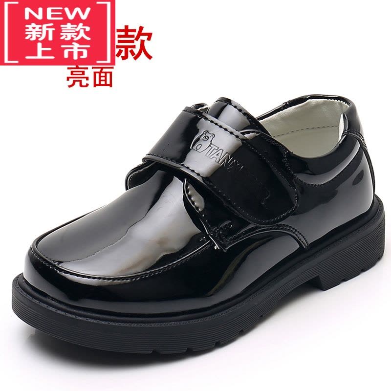 可莉允儿童男童男孩子中小学生幼儿园学校礼仪表演亮镜光面圆头黑色皮鞋运动休闲鞋图片