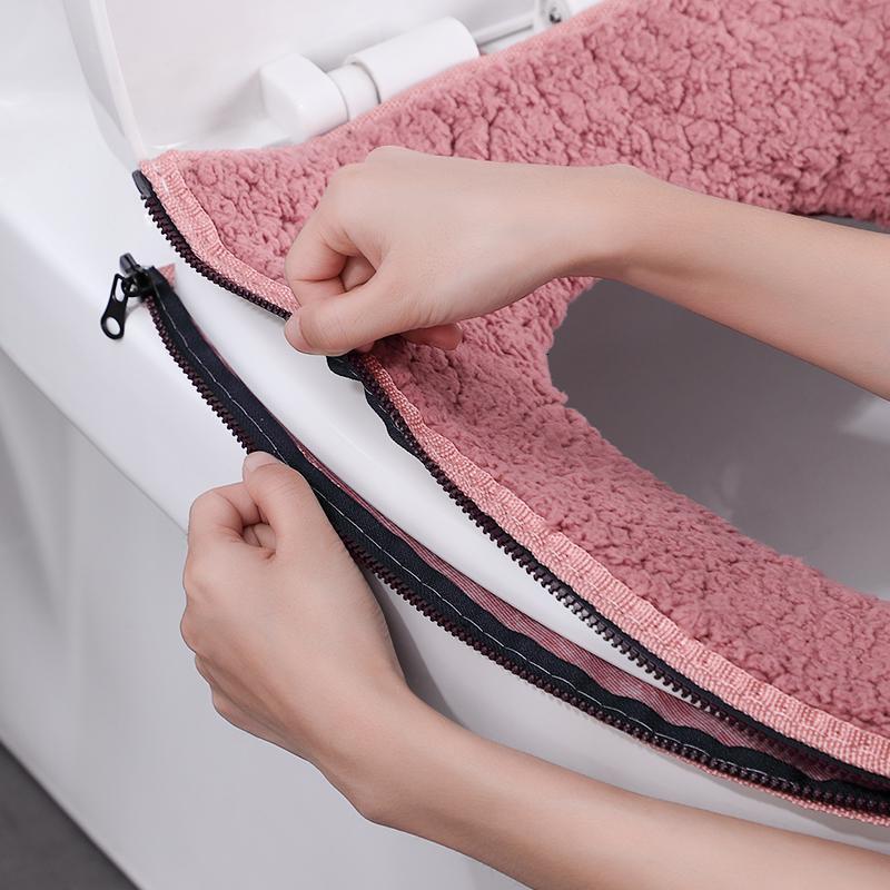 秋冬马桶坐垫拉链毛绒坐便套马桶垫马桶圈垫家用可爱带马桶套手提