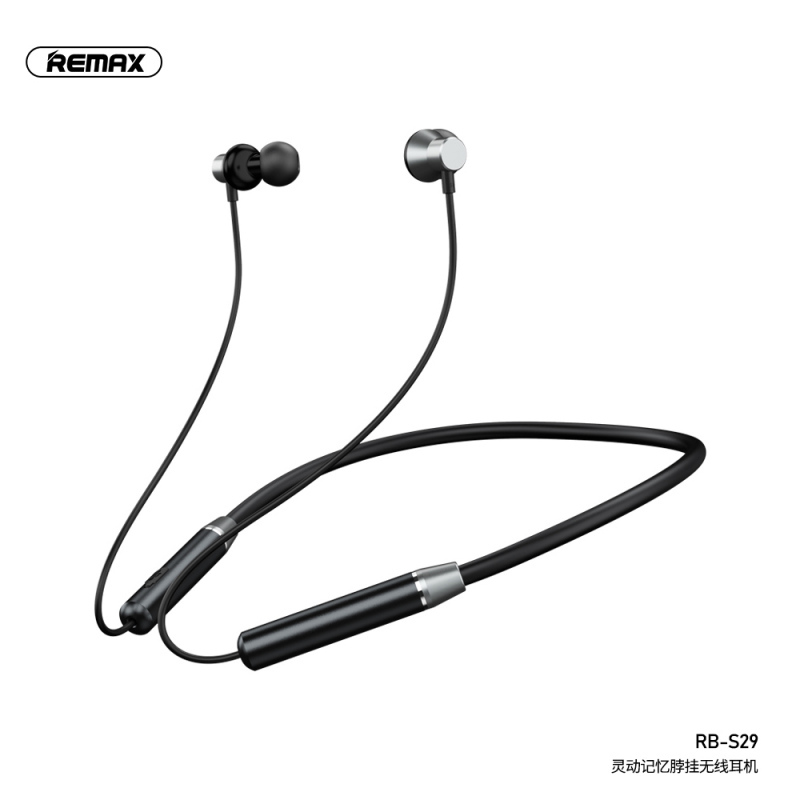 REMAX睿量RB-s29无线蓝牙高音质耳机颈挂脖式运动型跑步入耳头戴超长待机小米vivo华为苹果通用骨传导双耳麦-黑色