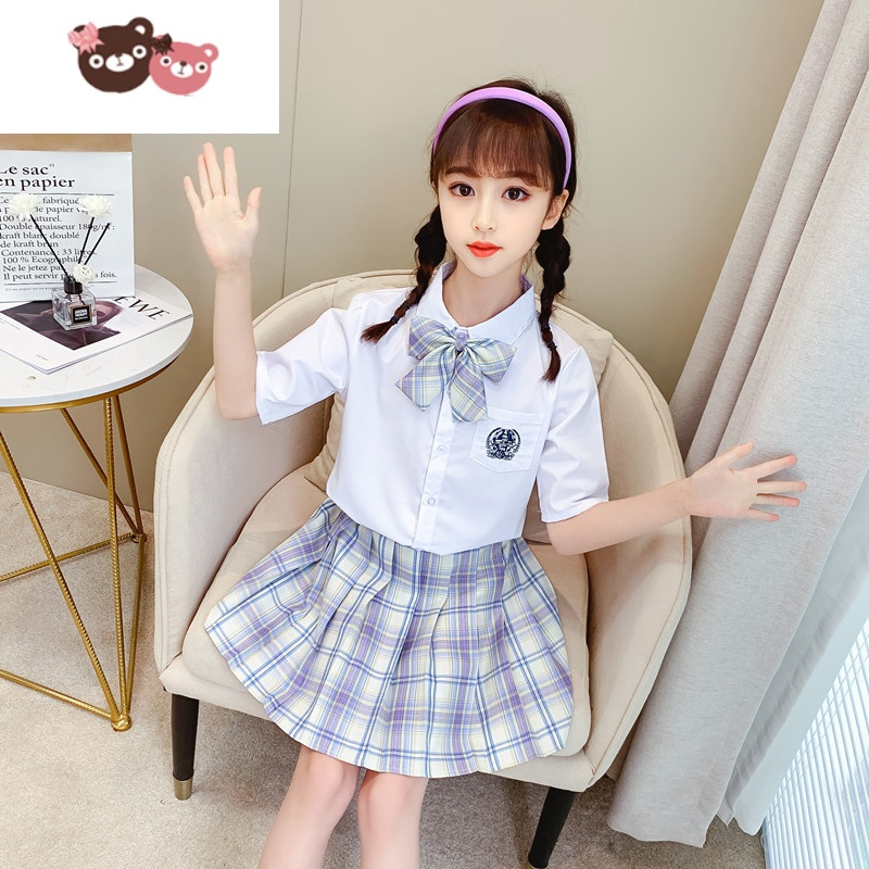 绿彩虹光夏季儿童jk裙制服女童半身裙夏套装短裙夏装裙子格裙小学生