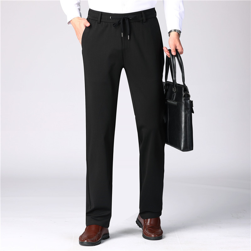 恒源祥春款男士商务休闲裤夏季薄款中年直筒弹力运动裤松紧腰裤子