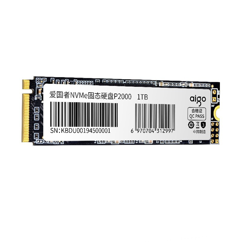 爱国者 (aigo) P2000 SSD固态硬盘 1TB 笔记本台式机电脑通用 M.2接口(NVMe协议) 读速可达1800MB/s DIY装机