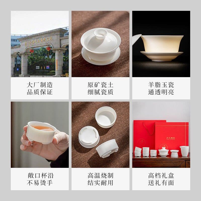 苏氏陶瓷(SUSHI CERAMICS) J0432 白瓷盖碗茶具组(盖碗茶杯茶漏组茶海) 11件套 (单位:套)图片