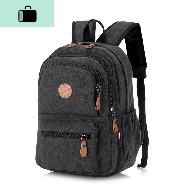 韩版多功能旅行小背包女休闲运动帆布双肩包男女潮复古户外旅游包NEW LAKE 黑灰色