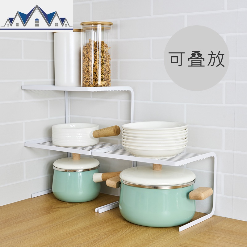 厨房分层放锅架隔板叠加橱柜内电饭煲置物架子多层墙角调味料收纳 三维工匠高清大图