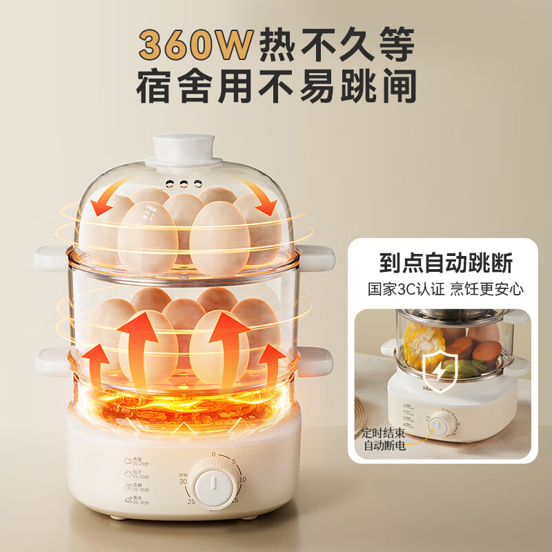 小熊(Bear)煮蛋器双层家用多功能预约定时不粘锅煎蛋器蒸蛋器自动断电高清大图