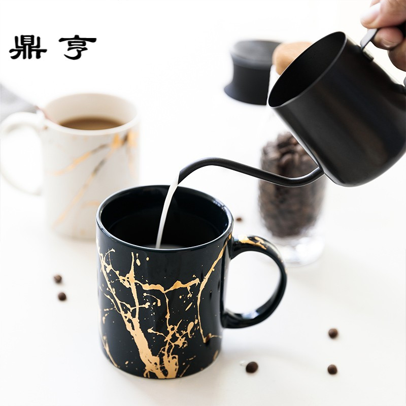 鼎亨陶瓷马克杯大理石纹描金茶杯办公室水杯咖啡杯牛奶燕麦杯