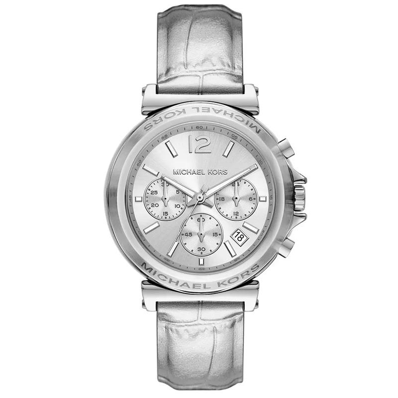 Michael Kors 女士石英计时银色金属皮质表带腕表高清大图