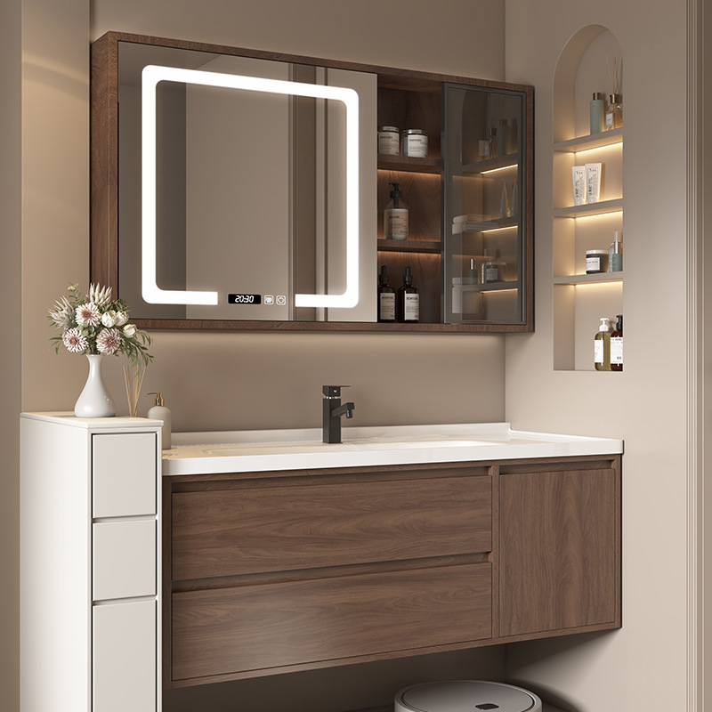 汉德斯科卫浴柜浴室柜组合实木智能镜柜一体陶瓷盆柜洗脸盆高清大图