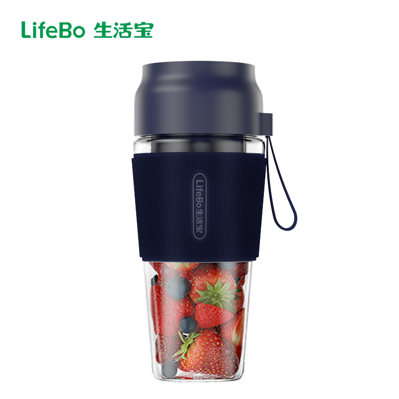生活宝(LifeBO.)榨汁机原汁机便携式充电按键小型迷你电动果汁机榨汁杯蓝色