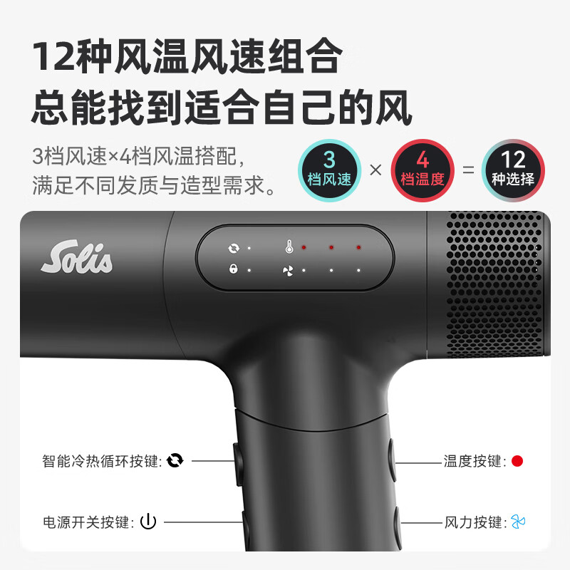 Solis索利斯 电吹风负离子迷你便携速干 吹风机280SE (太空灰)高清大图