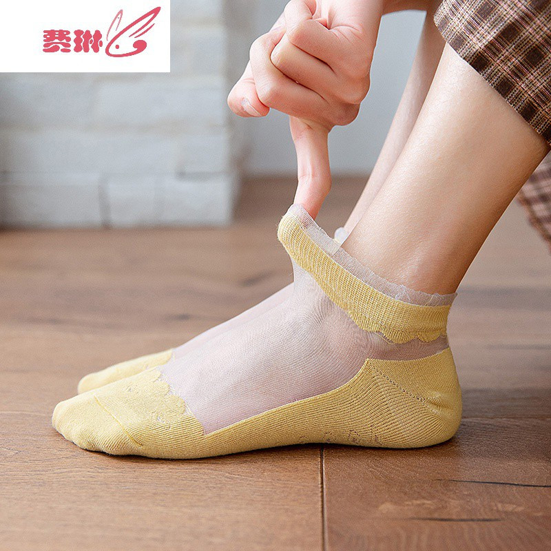 水晶袜女士短袜透明玻璃丝浅口船袜夏季薄款ins潮韩国女棉底丝袜 费琳