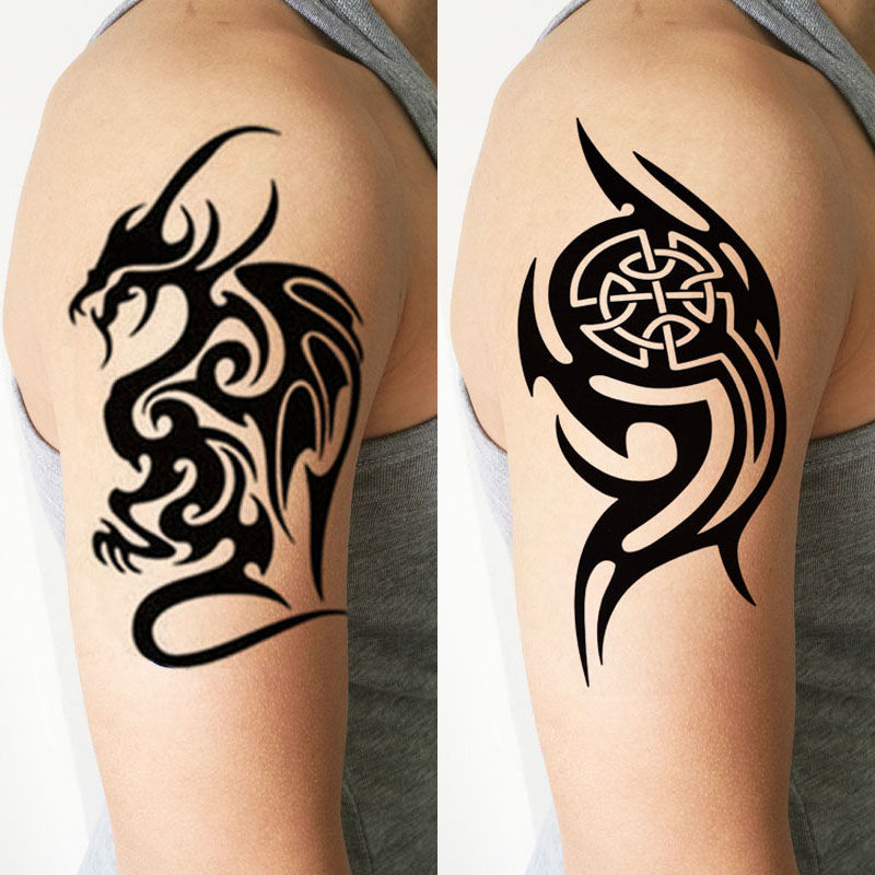 一套2张s002 s012 图腾刺青纹身贴持久男女防水半臂火焰 蝎子 滴血