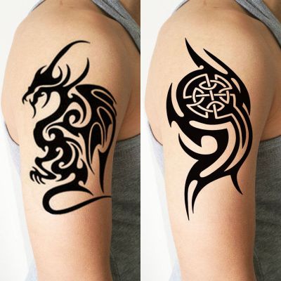 一套2张s002s012图腾刺青纹身贴持久男女防水半臂火焰蝎子滴血狼头