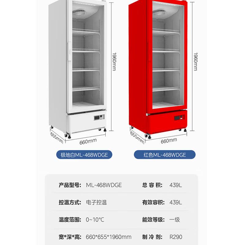 美的(Midea)439升展示柜冷藏保鲜柜饮料柜单门大容量风冷无霜商用立式啤酒柜便利店一级能效ML-468WDGE红色图片
