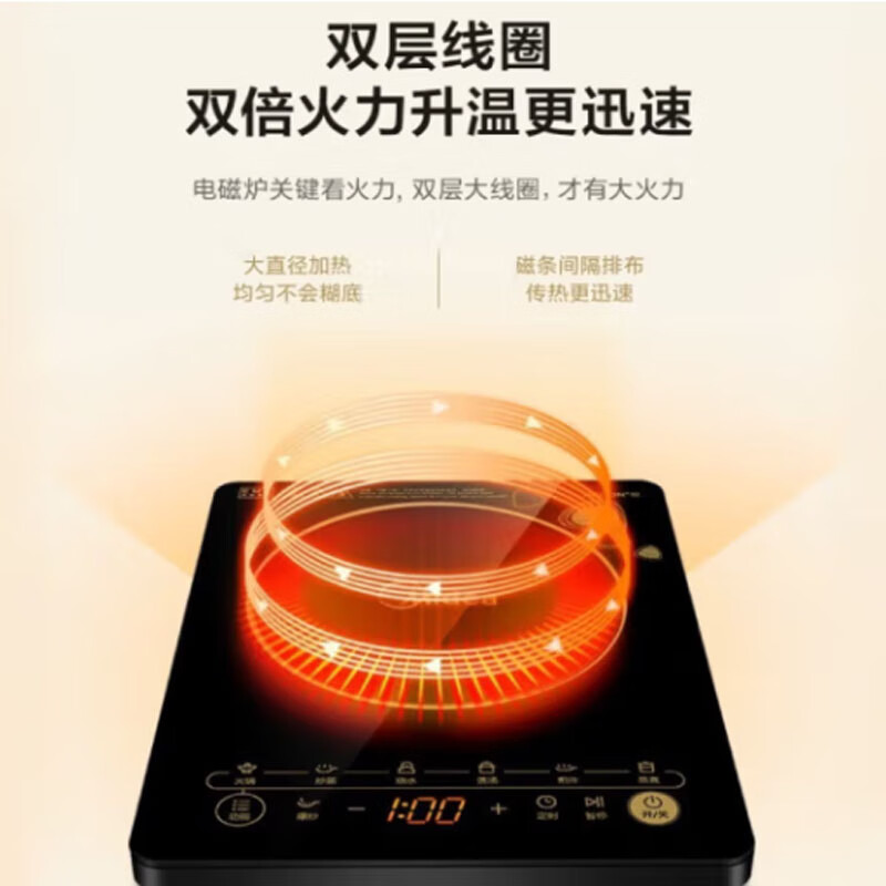 美的 (Midea) C21-WK2102 电磁炉 三级能效 整板触控 黑晶面板八档火力 双倍火力升温更迅速高清大图