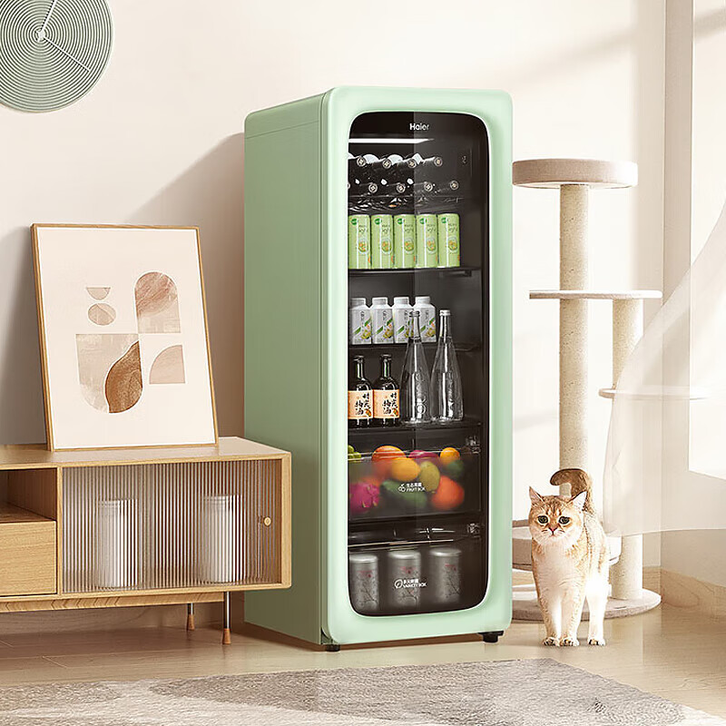 家用客厅办公室冷藏柜分区储存小型冰箱透明玻璃门立式柜茶叶饮料蔬菜