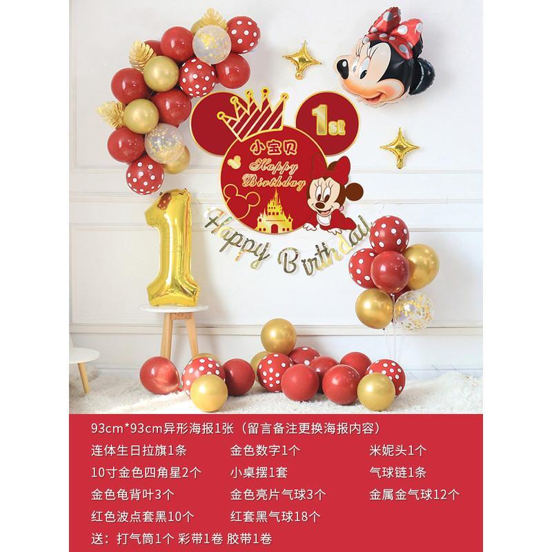 红米妮海报5(数字留言) 生日布置米奇米妮鼠宝宝一周岁男女宝派对气球套餐装饰场景背景墙