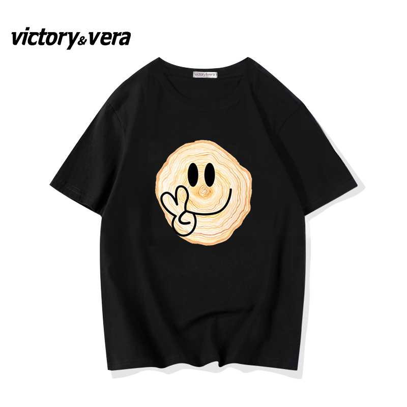 Victory&vera赵露思明星同款笑脸短袖t恤女宽松韩版oversize上衣