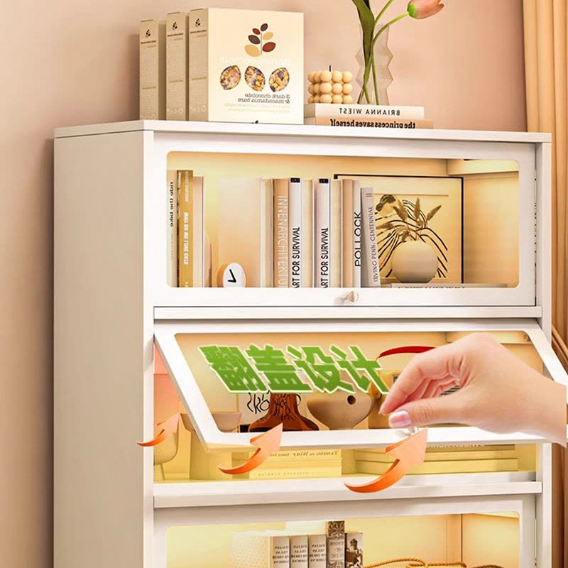 钢制书柜带玻璃门儿童书架家用客厅储物柜防尘展示柜铁艺置物架图片