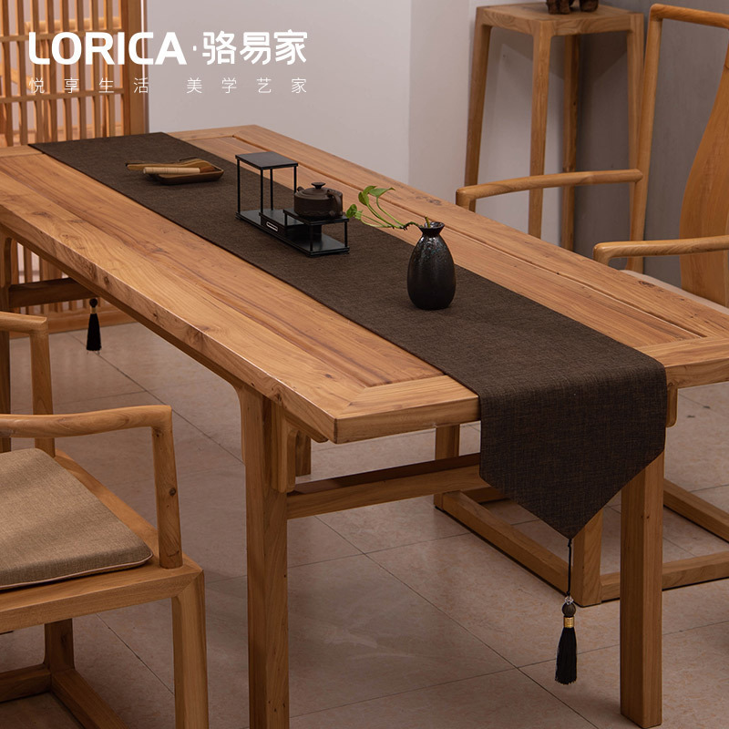 新中式桌旗禅意纯色棉麻茶几餐桌布日式长条北欧现代简约五斗柜布 平织-咖色 33*330cm（适用桌长2.7米-2.9米）