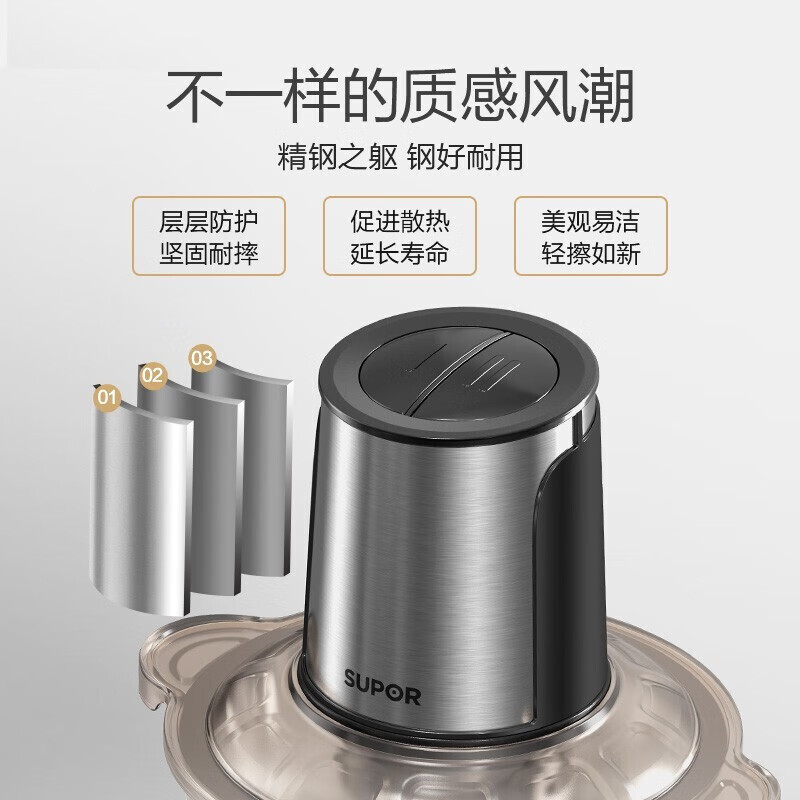 苏泊尔 双刀绞肉机不锈钢 多功能料理机 全自动家用2.6L大容量 电动绞馅机搅拌机 2.6L 双刀绞肉机 1个高清大图