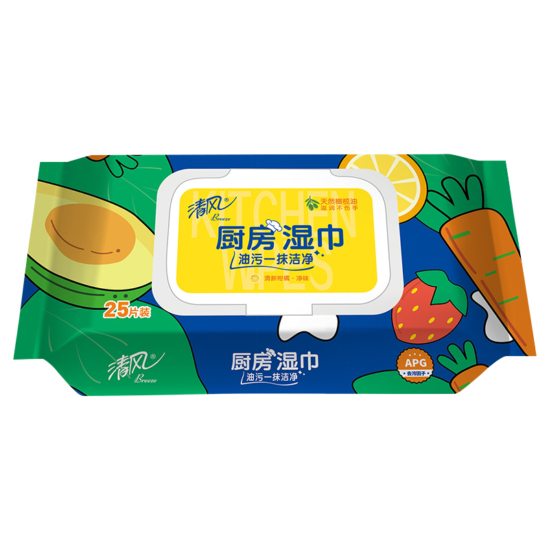 清风厨房湿纸巾25片1包吸油强力去污抹布家用湿巾餐具体验装