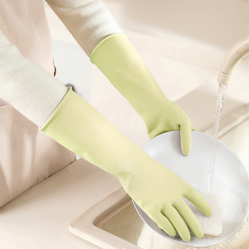 巧姨 洗碗手套乳胶橡胶厨房专用耐用刷碗清洁防水手套 38cm 绿色 M码高清大图