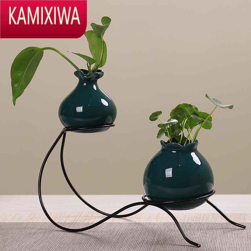 kamixiwa新中式陶瓷小花瓶玻璃创意水培植物客厅插花电视柜居装饰品