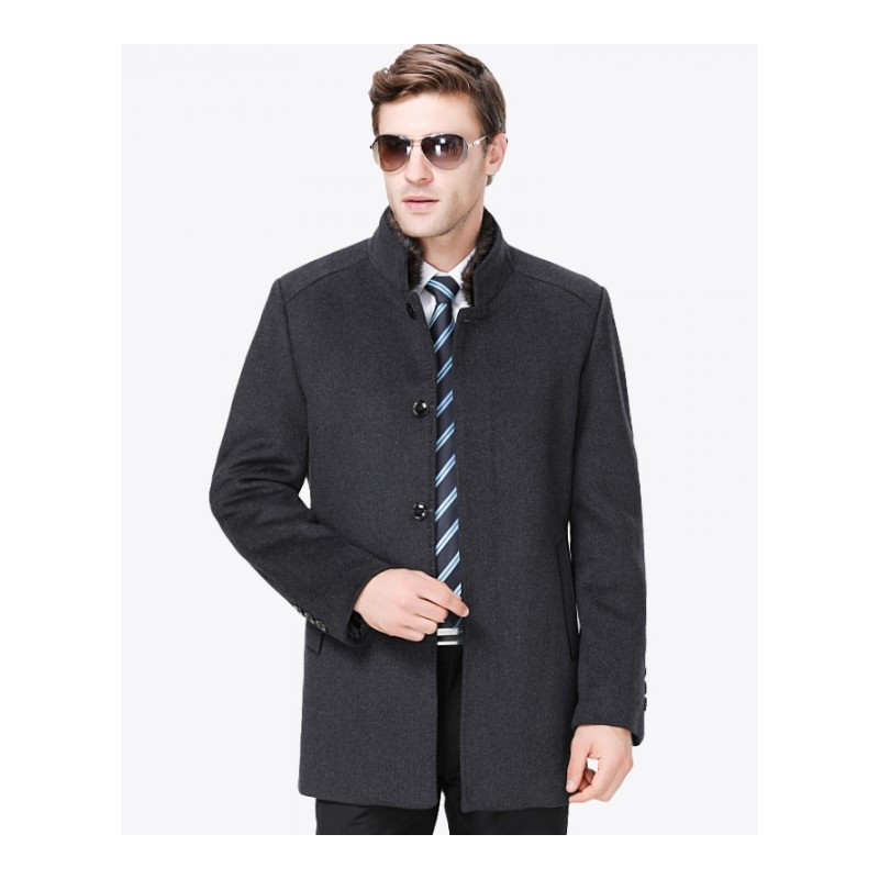 秋冬羊毛大衣男士加厚加棉加绒中长款中青年立领呢子大衣外套羊绒风衣