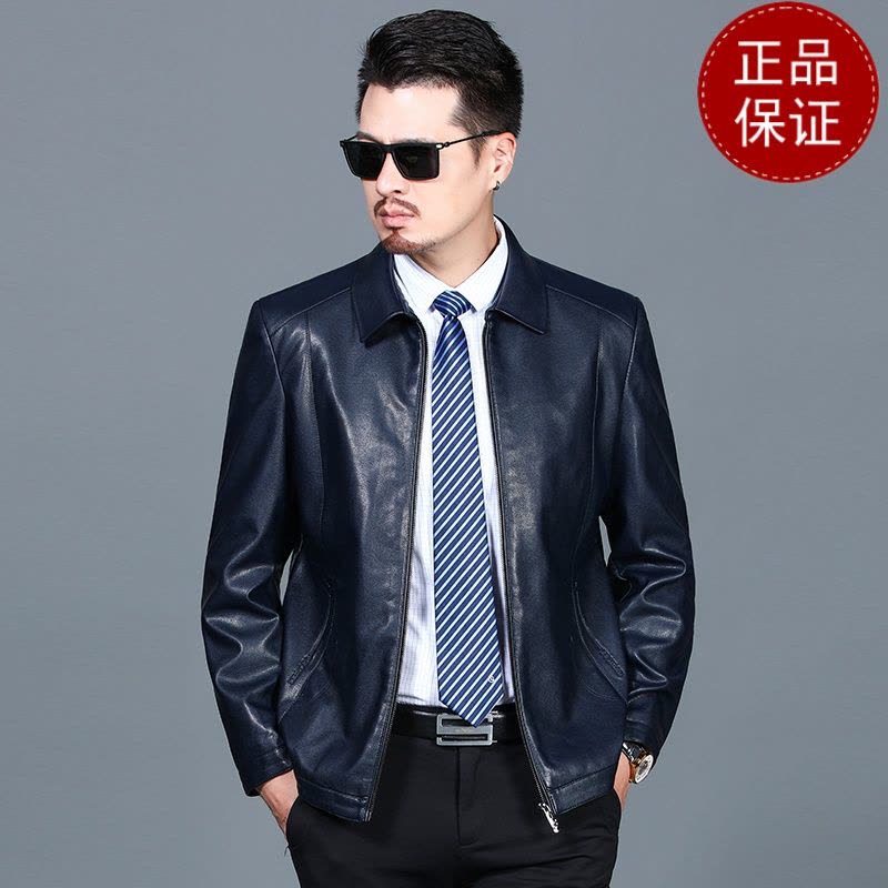 免费试穿 仿皮皮衣男春秋装加绒外套保暖防水休闲皮夹克帅气中年男士灰色衣服2024冬装新款外套潮海宁软皮夹克大码男装图片
