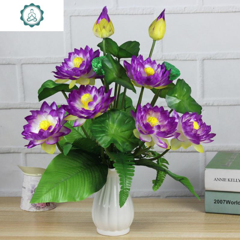 仿真荷花莲花供佛花小套装观音菩萨装饰花佛堂装饰品摆件 封后 紫色2