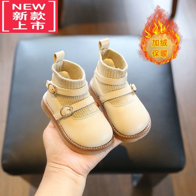 可莉允女童靴子女宝宝短靴袜靴0一1岁软底加绒皮鞋小童公主鞋女孩鞋子冬图片
