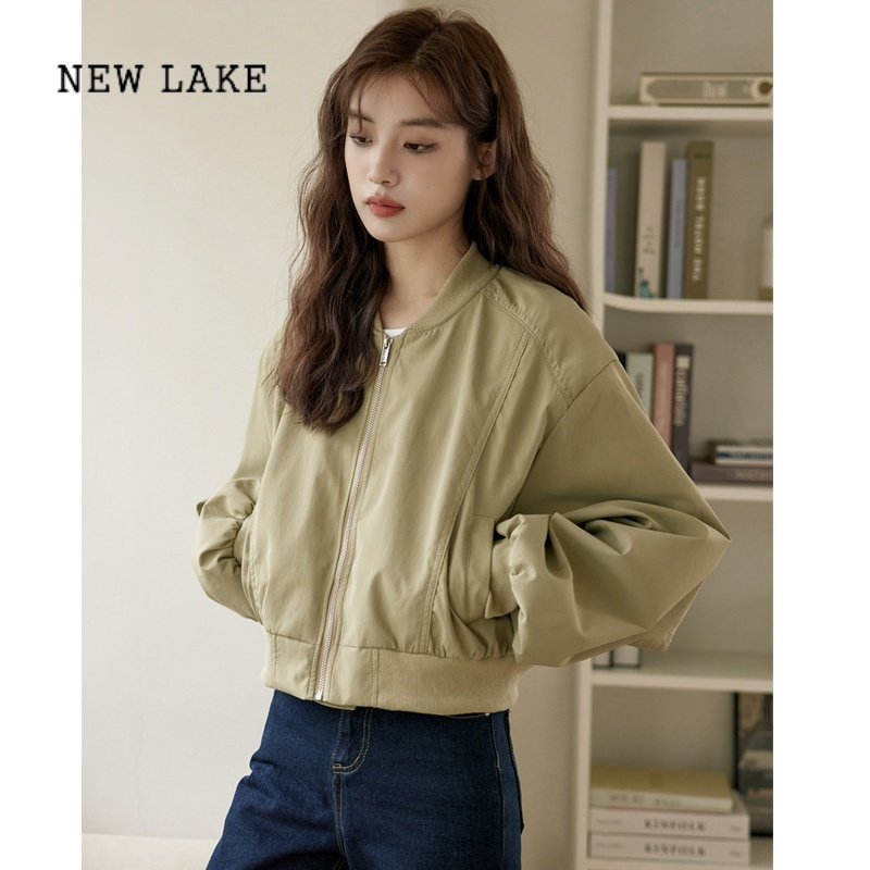 NEW LAKE2024早春秋新款宽松韩系立领棒球服短外套女小个子飞行员夹克上衣