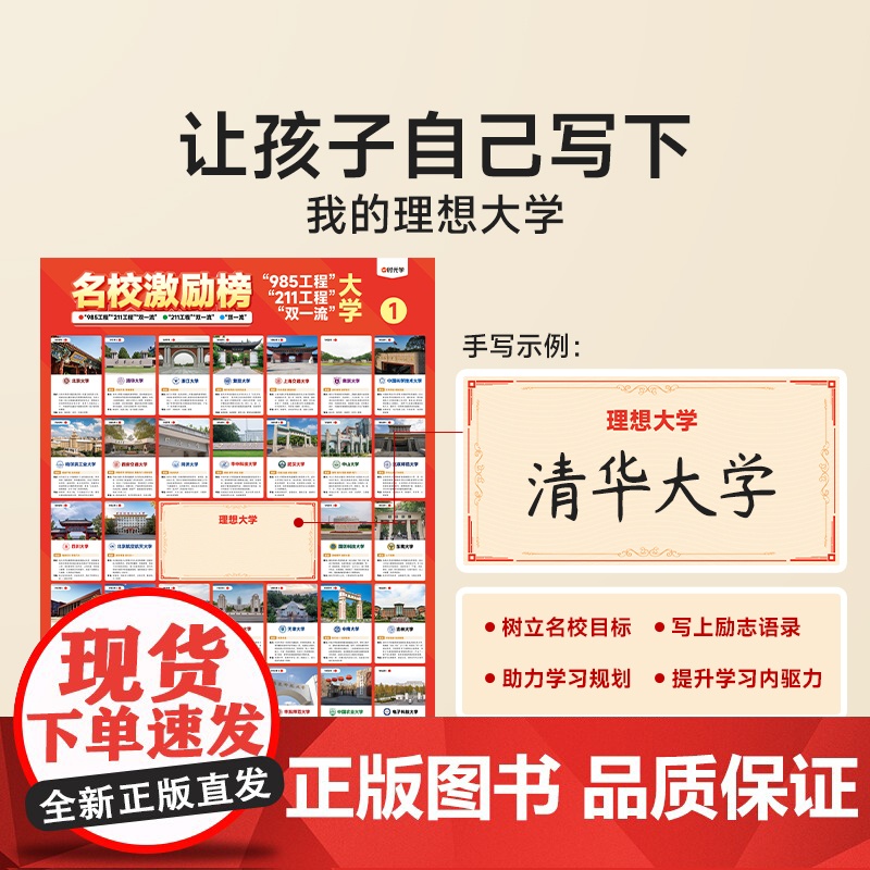 [时光学]名校激励榜墙贴985/211 全套4张名校目标墙贴高考目标大学墙贴 高中教室布置班级墙挂图墙贴 高考志愿填报指高清大图