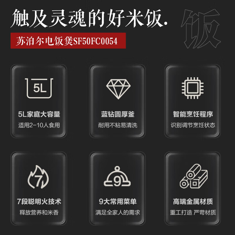 泊尔(SUPOR)5升大容量 家用4-5人智能预约多功能 电饭煲电饭锅煮饭锅 蓝钻圆厚釜内胆SF50FC0054高清大图