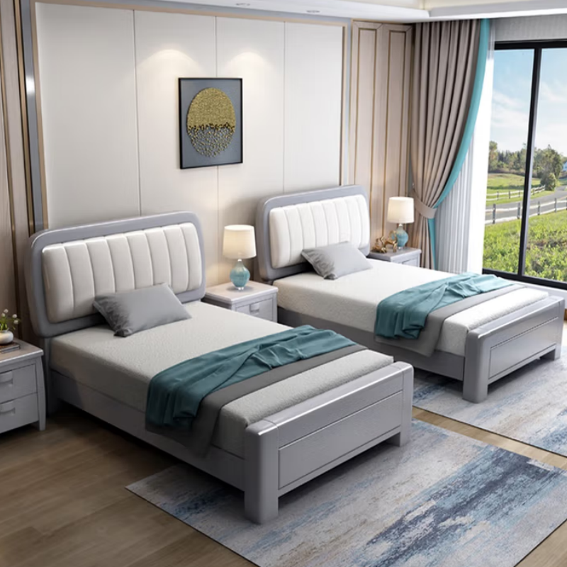 汝至单人床 实木青少年酒店民宿公寓卧室软包床 床+床头柜*1+天丝乳 胶棕垫 1.2*2米气压款高清大图