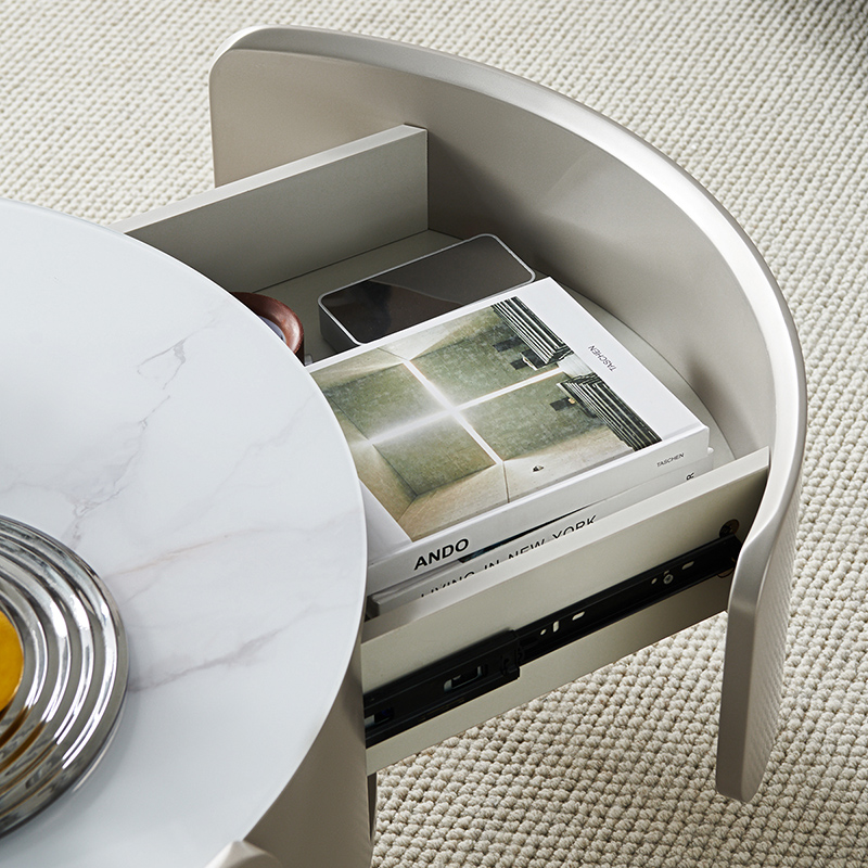 全友家居现代极简客厅钢化玻璃高低错落小户型高茶几矮茶几圆形茶几家具高清大图