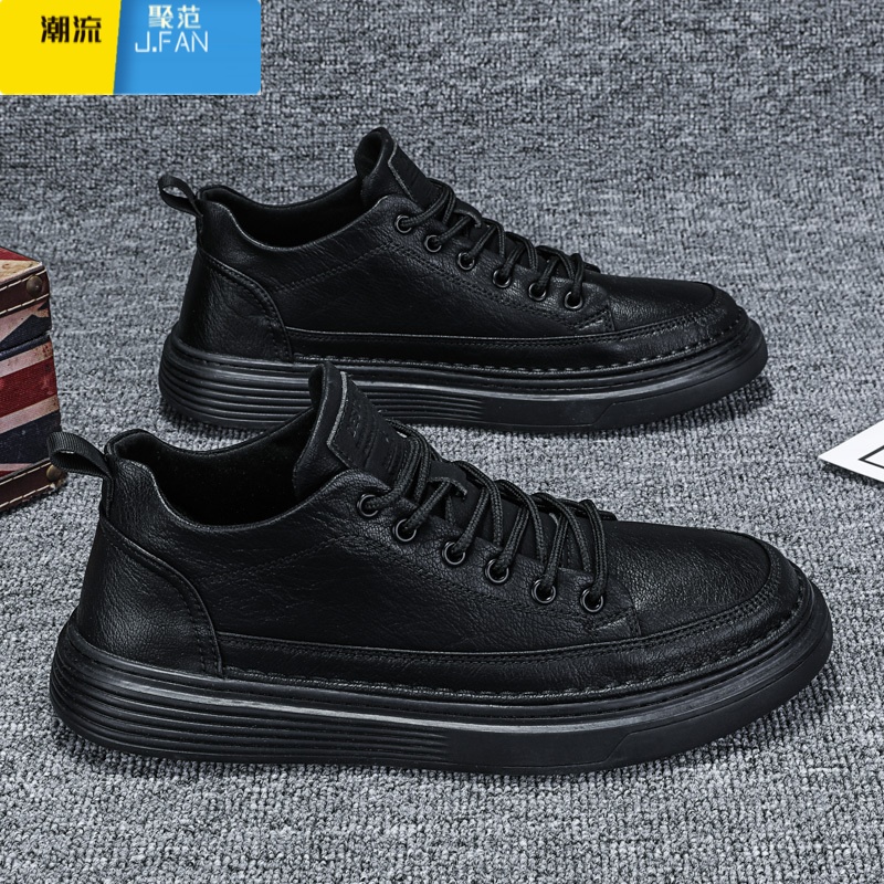 聚范男鞋2024新款夏季透气厨房防水防滑板鞋男士休闲皮鞋黑色工作劳保高清大图