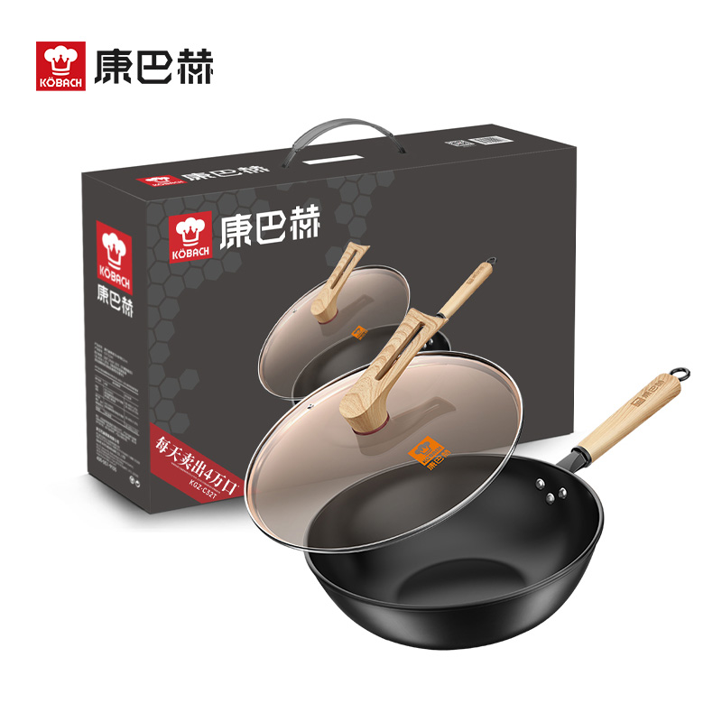 康巴赫(KBH) 厨房家用匠心无涂层精铁炒锅32cm KGZ-C32T高清大图