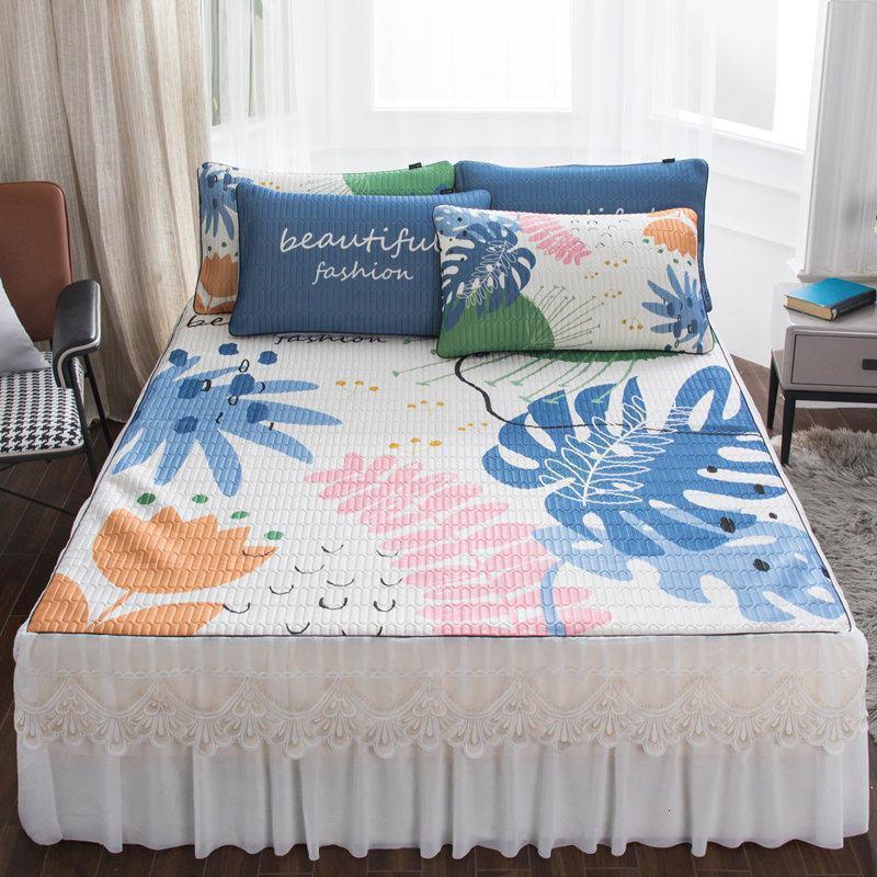 美帮汇乳胶凉席冰丝席1.8m2床裙床罩式三件套夏季可折叠水洗空调软席子 偶遇 2.0m（6.6英尺）床