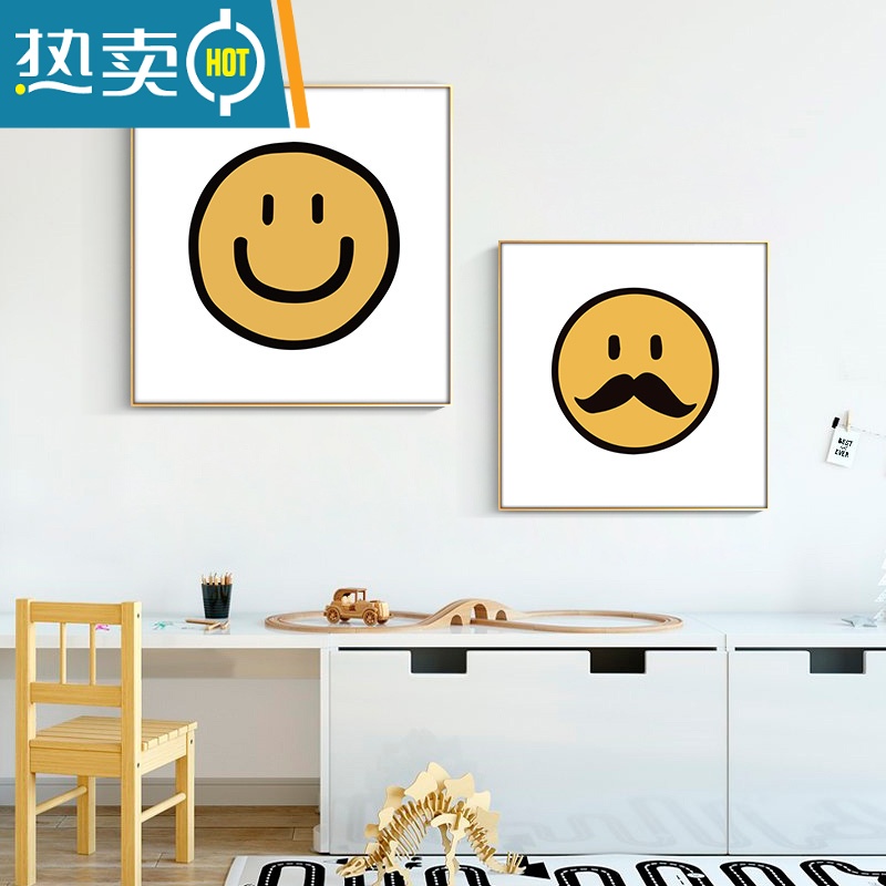 敬平网红韩系ins笑脸表情太阳花装饰画简约系床头挂画文艺壁挂画装饰画高清大图