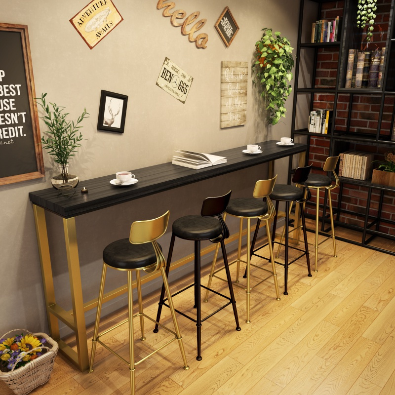 寻木匠实木吧台高桌椅组合网红奶茶咖啡店露台靠墙餐饮阳台水吧窄桌高