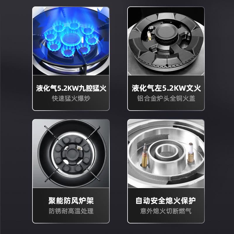 爱德(aide)5.0kw定时猛火灶一级能效节能省气炉灶煤气灶家用鸳鸯燃气灶九腔双眼灶 AB023液化气灶具图片